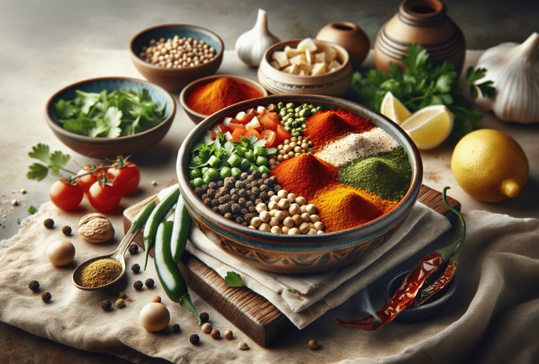 A vibrant display of spices in a bowl, showcasing the colors and textures of the aromatic blend.