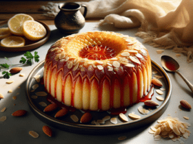 Disfruta de este tradicional pastel de sémola palestino, empapado en jarabe y cubierto con almendras para un delicioso manjar. Guarda las sobras en un recipiente hermético a temperatura ambiente por hasta 3 días. Este pastel es perfecto para reuniones familiares y ocasiones festivas.