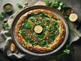 Ervaar de rijke smaken van Palestina met deze dikke, kruidenrijke omelet, perfect voor ontbijt of brunch. Het beste vers genoten, maar kan tot 3 dagen in een luchtdichte container in de koelkast worden bewaard. Voorzichtig opwarmen voor het serveren.
