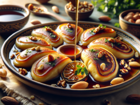 Verwen jezelf met deze heerlijke zoete pannenkoeken gevuld met noten of kaas, perfect voor Ramadan vieringen. Het beste vers genoten, maar kan tot 2 dagen in een luchtdichte container worden bewaard. Herwarm in de oven voor optimale textuur.