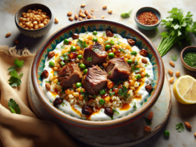 Ein reichhaltiges und säuerliches Gericht, das fermentierten Joghurt, zartes Lamm und herzhaften Bulgur kombiniert, perfekt für Familienfeiern. Reste in einem luftdichten Behälter im Kühlschrank bis zu 3 Tage aufbewahren. Vor dem Servieren vorsichtig wieder erhitzen.